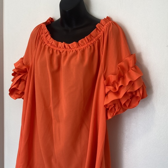 ASHLEY STEWART Tangerine Ruffled Short Sleeve Top 18/20 NWT - Picture 3 of 5
